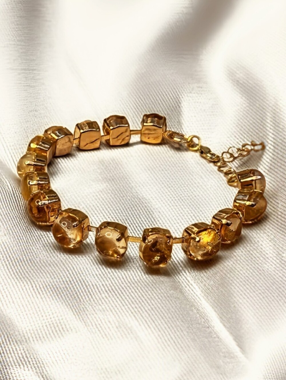 22 Carats Natural  Citrine In Classic Tennis Bracelet In Gold Or Silver Plated